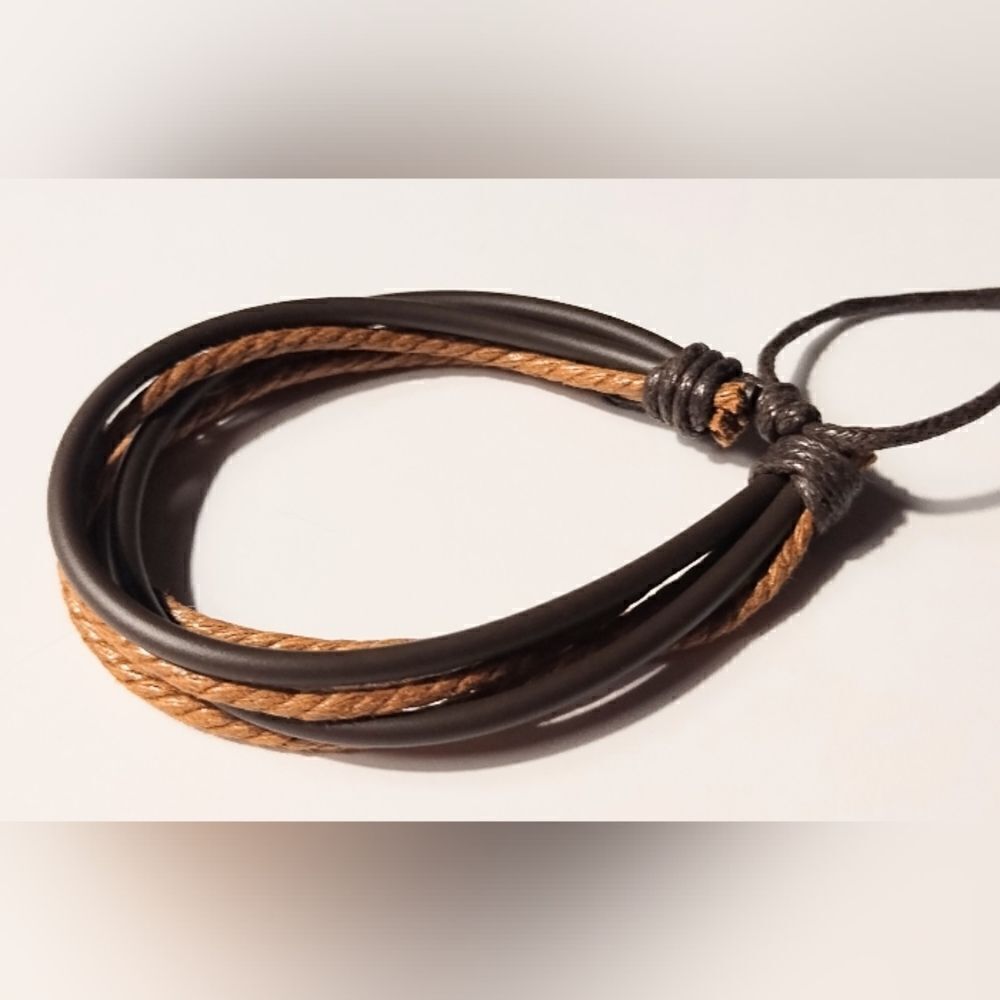 Men's bracelet leather‎ layered brown new d76